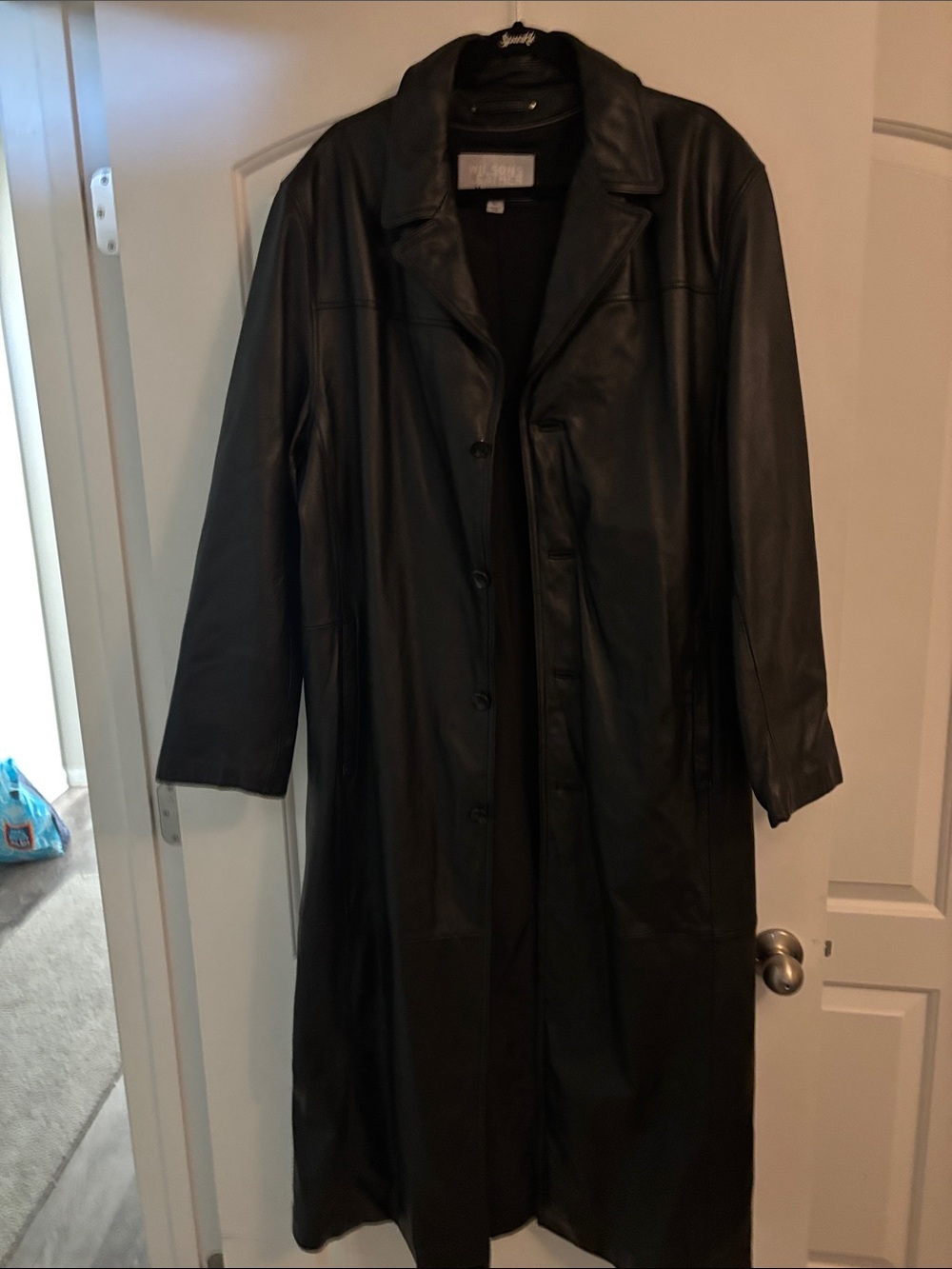 Wilsons Leather Black Long Trench Coat